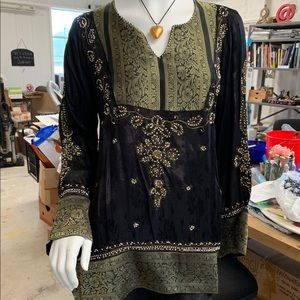 Black & Gold Beaded Jacquard Tunic/L, NWT